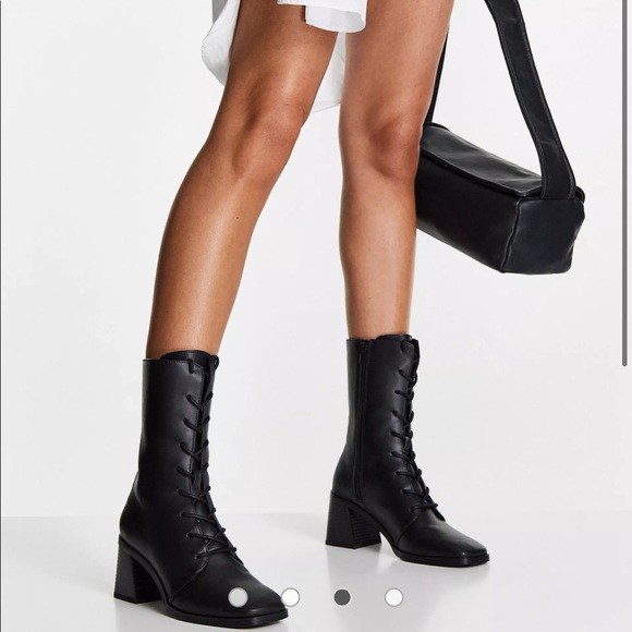 Monki Elma vegan lace up heeled boots in black US 7.5 - Picture 2 of 8